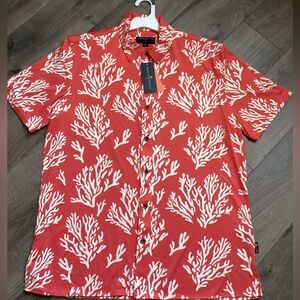 Margaritaville Men’s Medium Button Down Short Sleeve Shirt Coral NWT